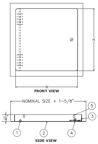 Elmdor DW Series Drywall Access Door Spec Drawing